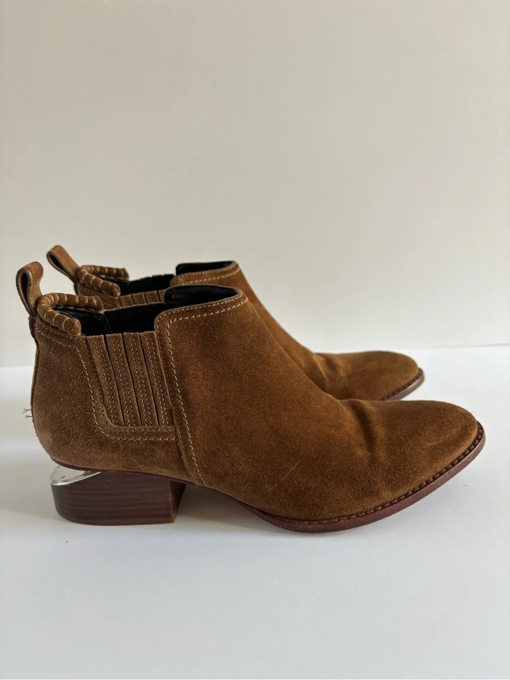 Alexander Wang Kori Suede Lift Heel Oxford Booties Brown Size 38 US8